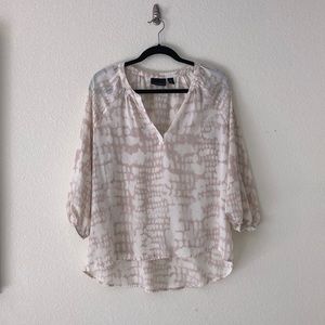Cynthia Rowley Pink and Beige Alligator Print V-Neck Sheer Blouse Size M